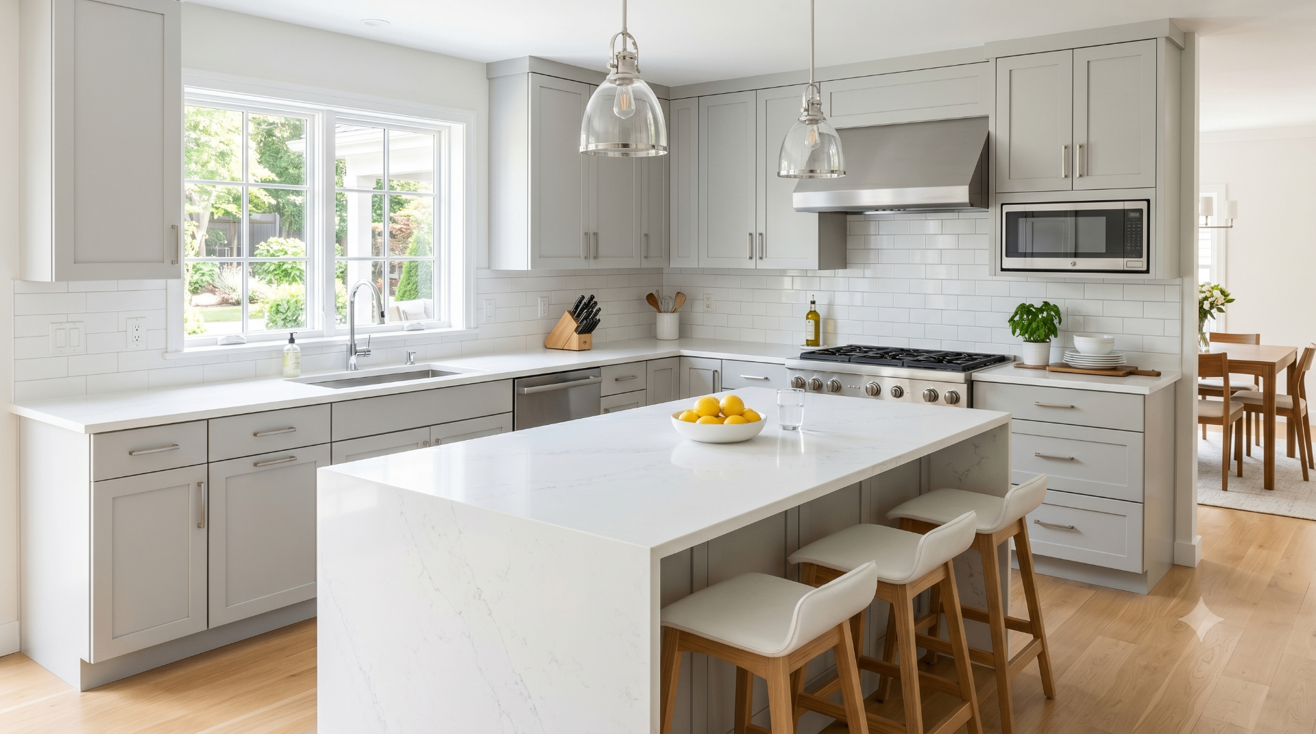 Engineered quartz countertop surface
