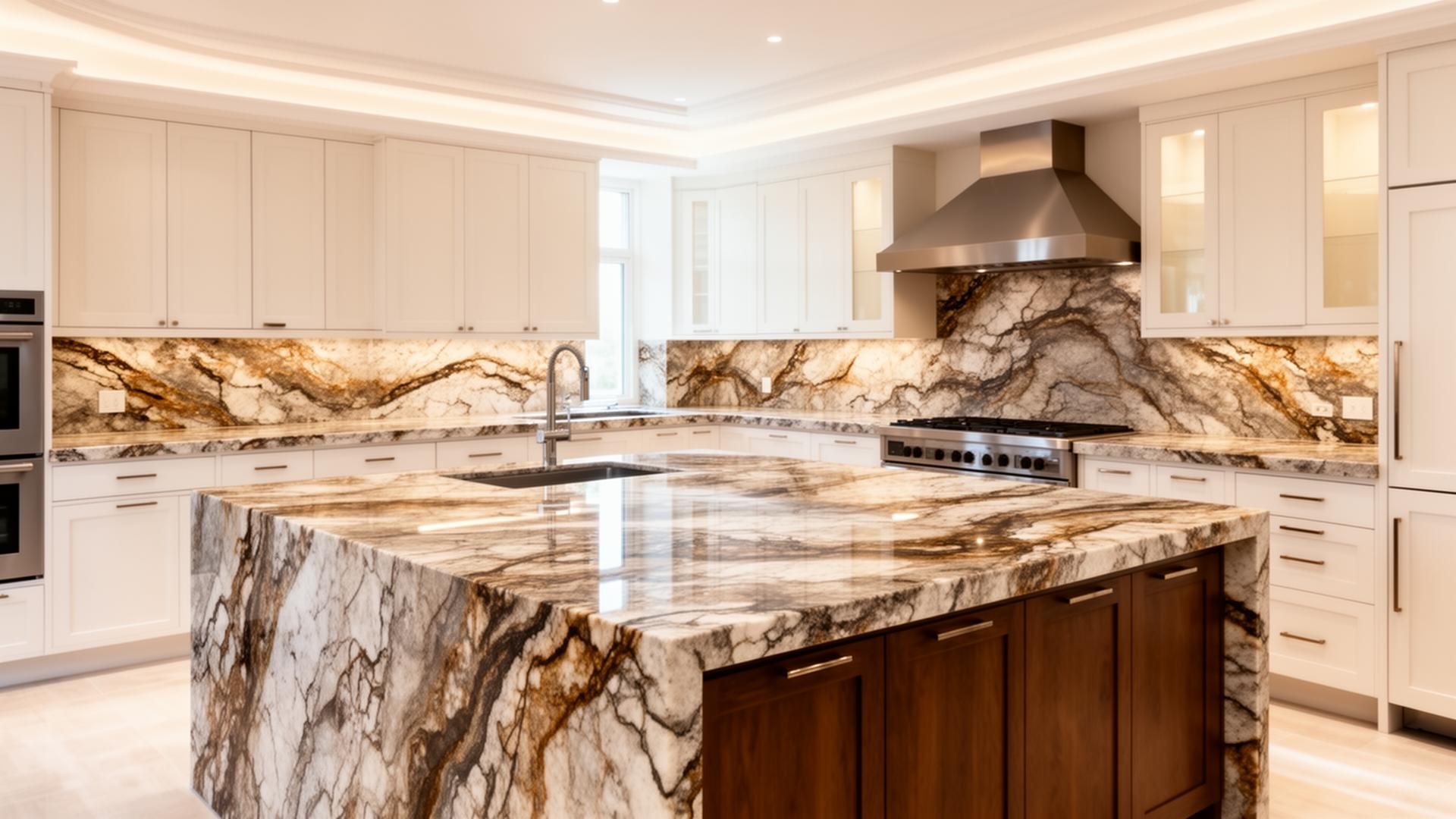 Luxury kitchen with custom stone countertops